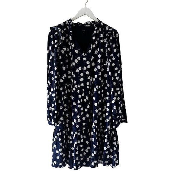 J Crew Dress Womens Purple Navy Scattered Peony Floral Tie Neck Tiered SZ M - Picture 3 of 16